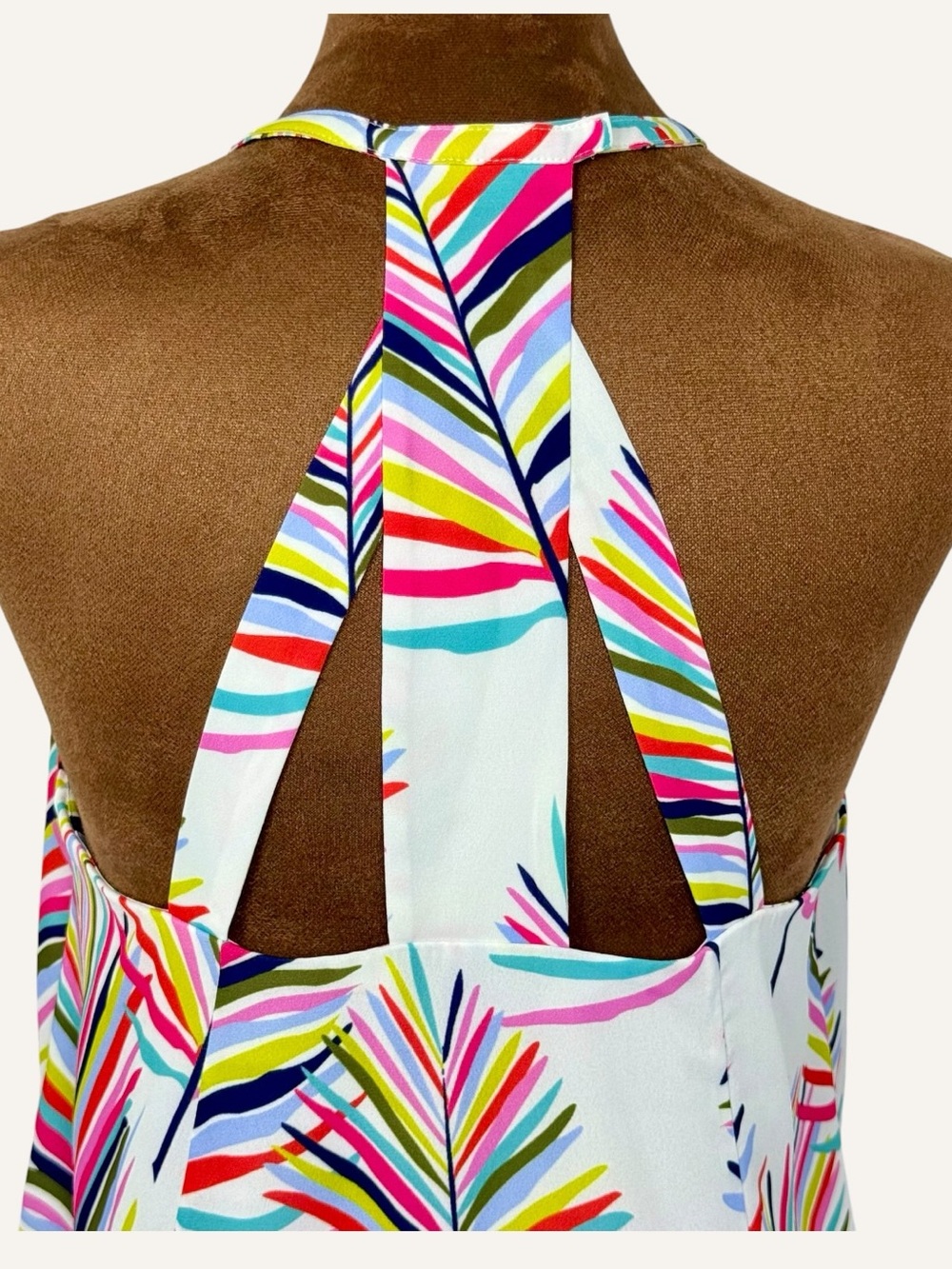Colorful Tropical Palm Print High Neck Layered Tank Blouse Sleeveless Size S - Picture 4 of 12
